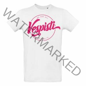 T-Shirt, We are all Vespisti, weiss / magenta