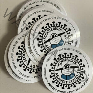 Sticker "Scooterists against COVID19 - Wear Mask - Keep Distance" (weiße Folie)