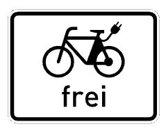 Symbol für E-Bike mit Stecker und dem Text „frei“.